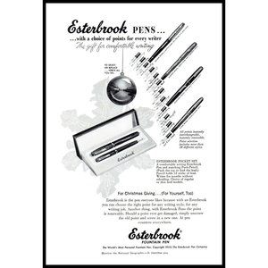 1953 Esterbrook Fountain Pen Vintage Print Ad Pens Christmas Gift Ball Wall Art